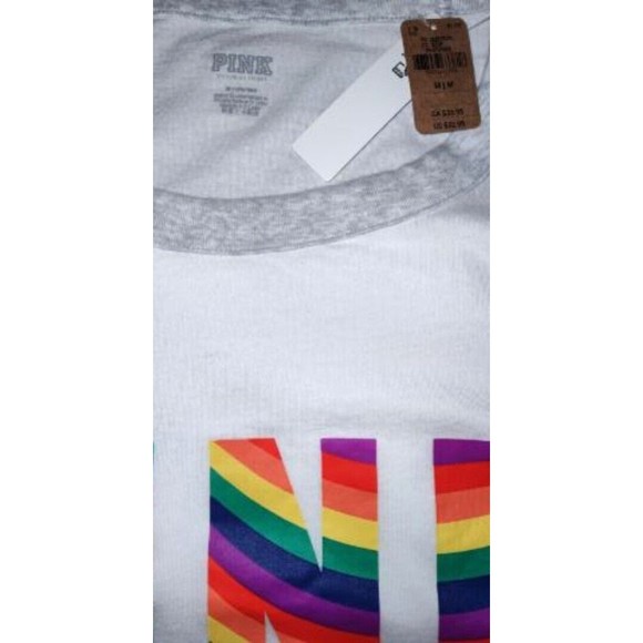 NWT Victoria’s Secret PINK Unisex Shirt, Campus Crew Tee Pride Rainbow Logo, Med - Picture 5 of 8